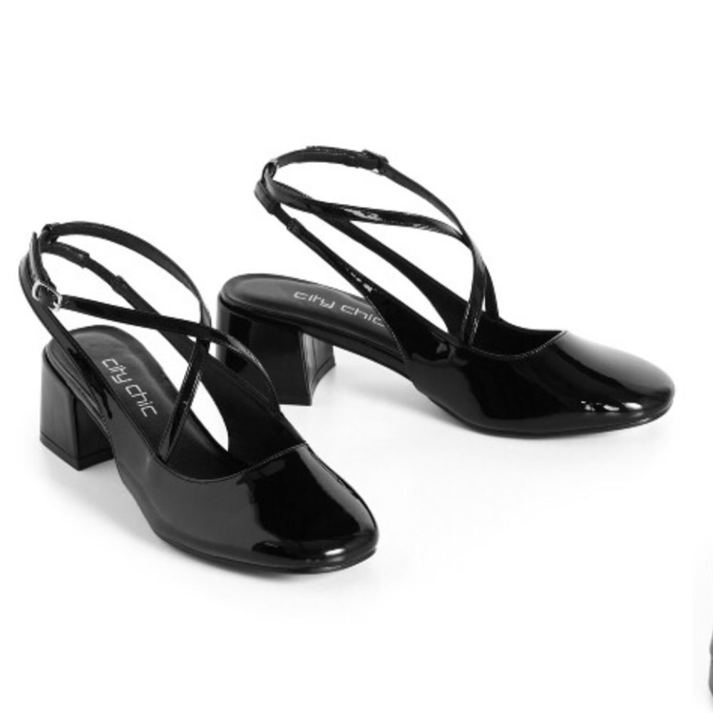 City Chic Glossy Black Block Heels